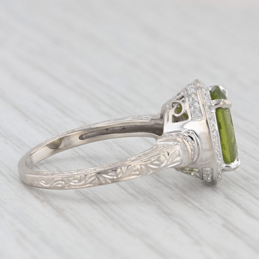 Light Gray 4.25ctw Oval Green Peridot Diamond Halo Ring 10k White Gold Size 8.25