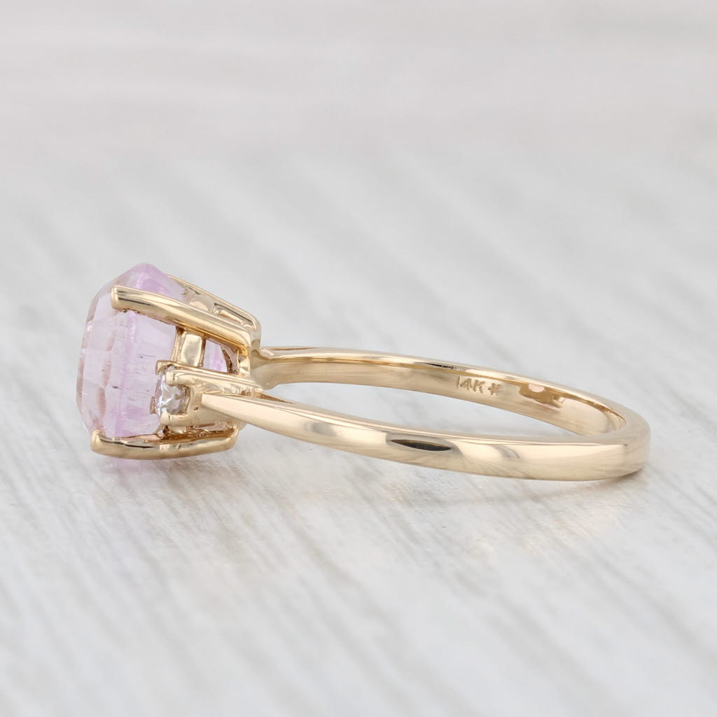 Light Gray 3.20ctw Round Pink Kunzite Diamond Ring 14k Yellow Gold Size 6.25