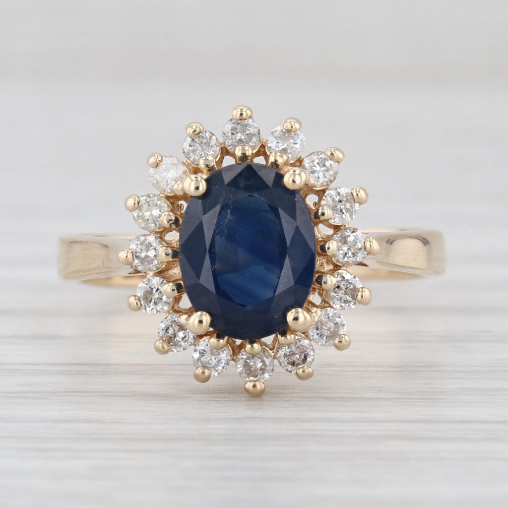 2.90ctw Oval Blue Sapphire Diamond Halo Ring 14k Yellow Gold Sz 8.75 Engagement