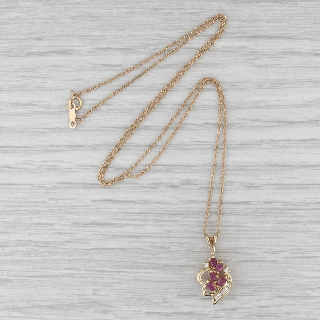 0.37ctw Pink Sapphire Diamond Pendant Necklace 14k Yellow Gold 18.5" Rope Chain