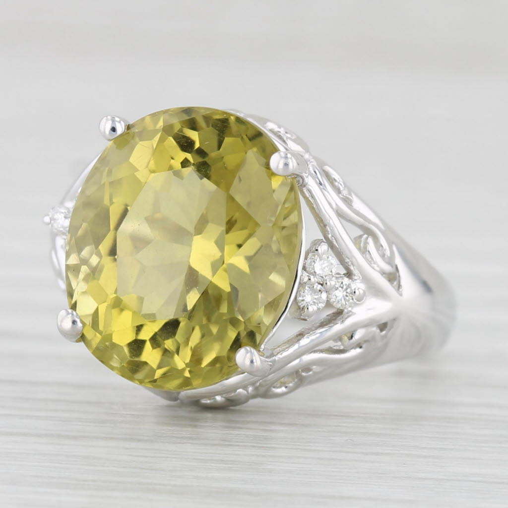 Light Gray 8.83ctw Lemon Quartz Diamond Ring 14k White Gold Size 7.25 Cocktail