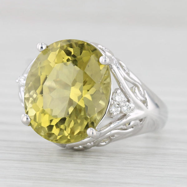 8.83ctw Lemon Quartz Diamond Ring 14k White Gold Size 7.25 Cocktail