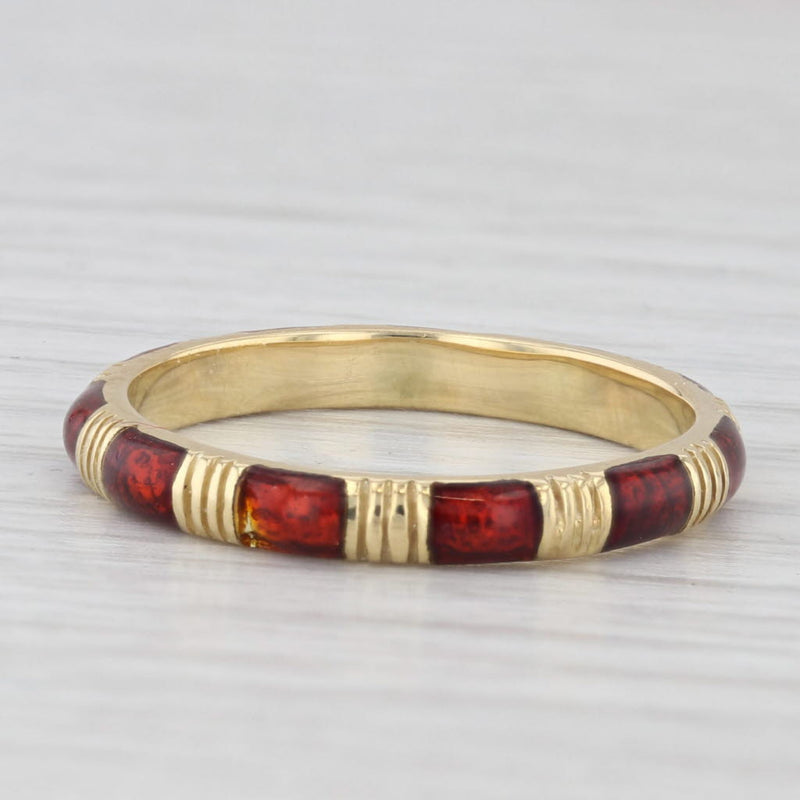 Red Enamel Stackable Ring 18k Yellow Gold Size 8 Band