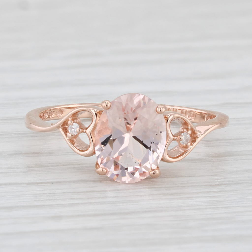 Light Gray 1.60ct Oval Morganite Solitaire Ring 10k Rose Gold Size 8 Heart Accents