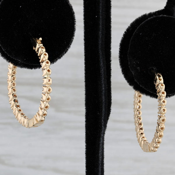 New 1ctw Diamond Inside Out Hoop Earrings 14k Yellow Gold Snap Top Hinged