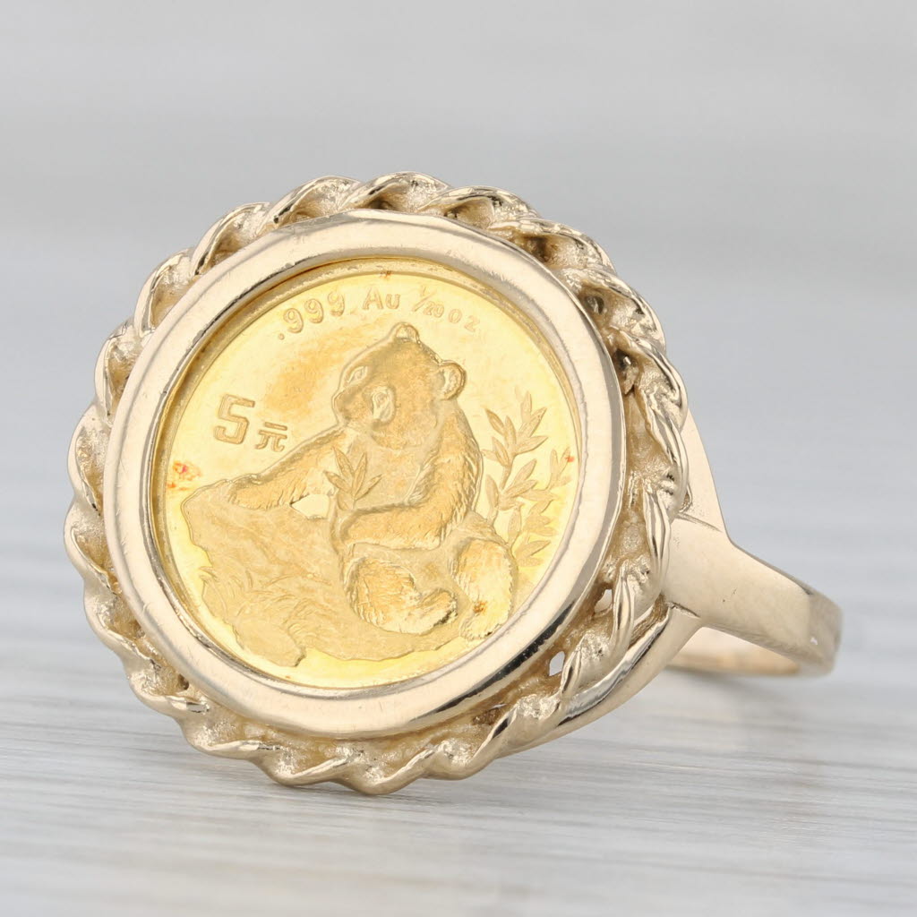 Gray 1998 5 Yuan Chinese Panda Coin Ring 14k Yellow Gold Size 9.75