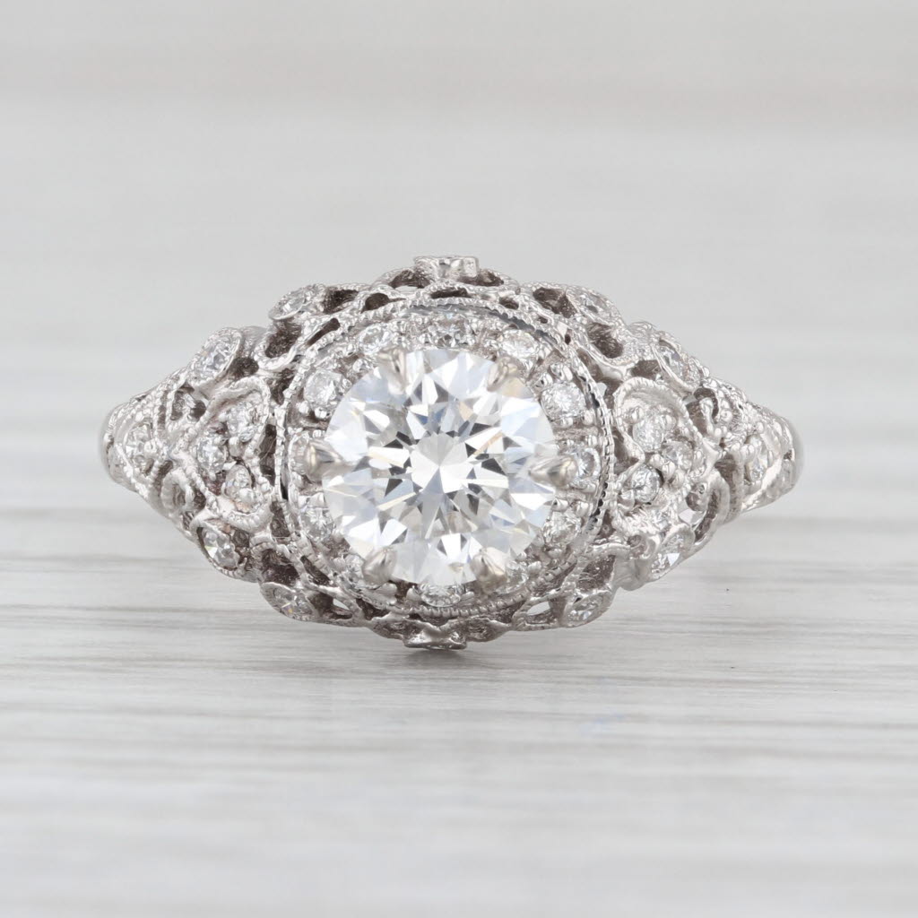 1.34ctw Lab Grown Diamond Halo Hearts Engagement Ring 14k White Gold Sz 7.5 IGI