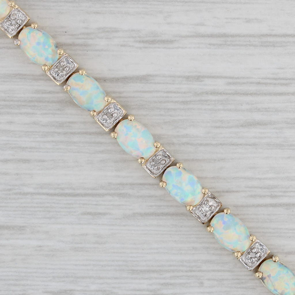 Gray Lab Created Opal Diamond Tennis Bracelet 10k Yellow Gold 7.25" 4.3mm