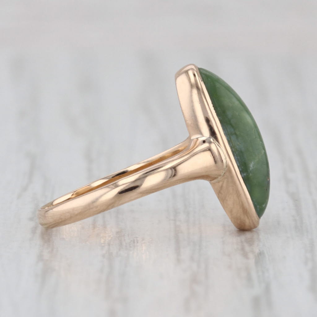 Vintage Green Faustite Ring Oval Cabochon 10k Yellow Gold Size 4.5