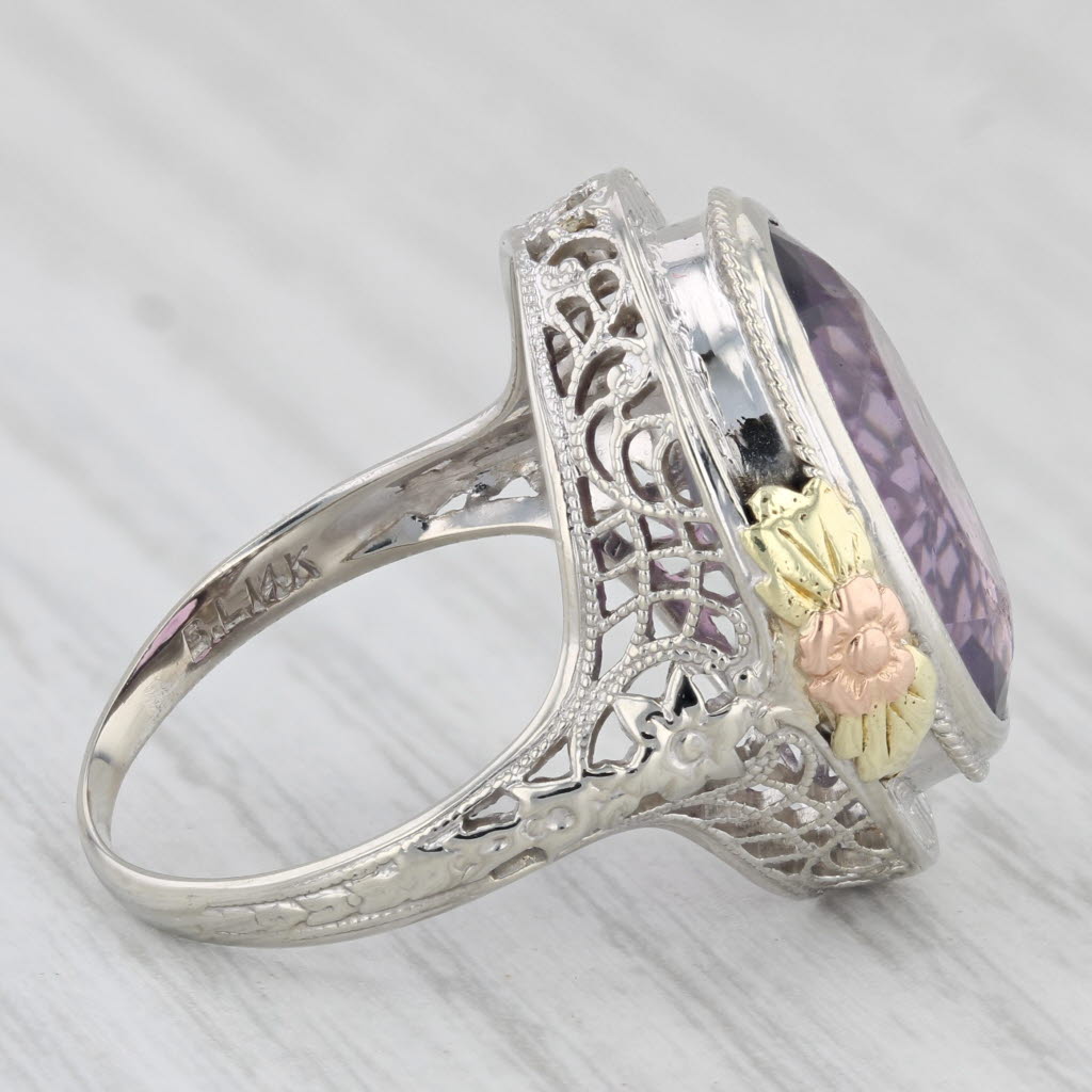 Light Gray Art Deco 7ct Amethyst Ring 14k Gold Size 6.5 Vintage Filigree Oval Solitaire