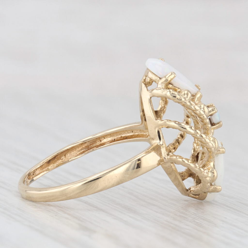 Light Gray Pearl Cabochon Opal Openwork Ring 10k Yellow Gold Size 4.75