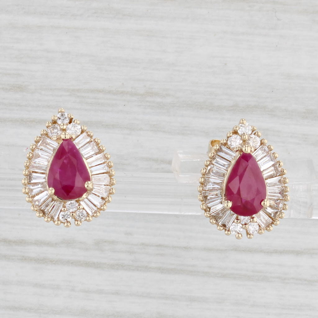 Light Gray Effy 1.38ctw Ruby Royale Diamond Halo Stud Earrings 14k Yellow Gold Teardrop