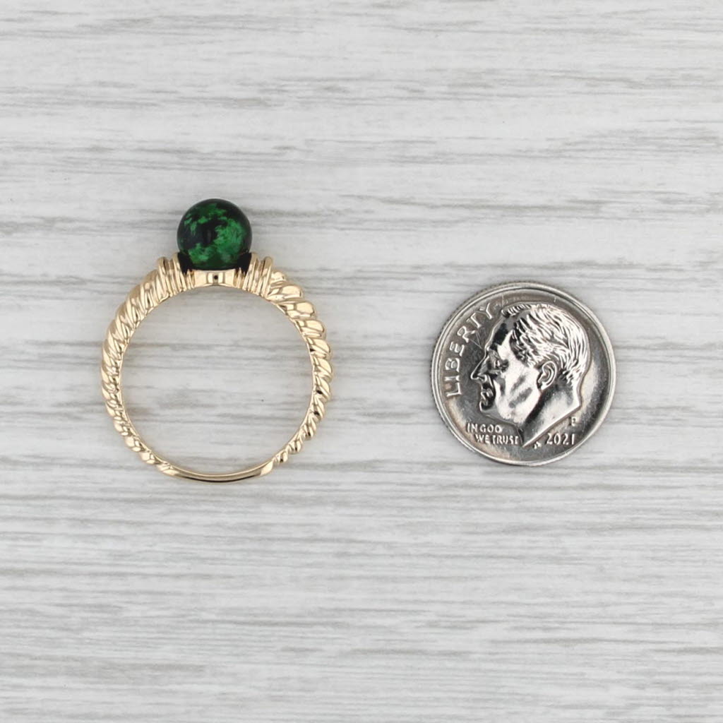 Mawsitsit Green Bead Solitaire Ring 14k Yellow Gold Size 8 Scalloped Band