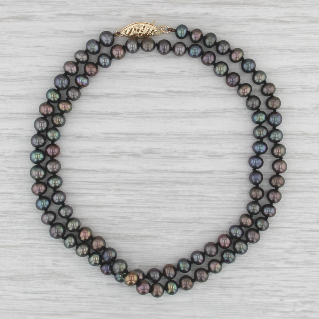 Black Cultured Pearl Single Strand Necklace 14k Yellow Gold 18" 4.7mm