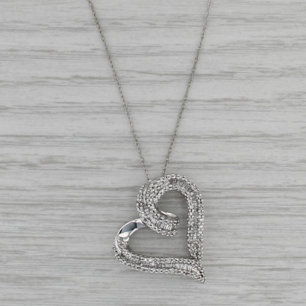 0.42ctw Diamond Heart Pendant Necklace 10k White Gold 18.5" Rope Chain