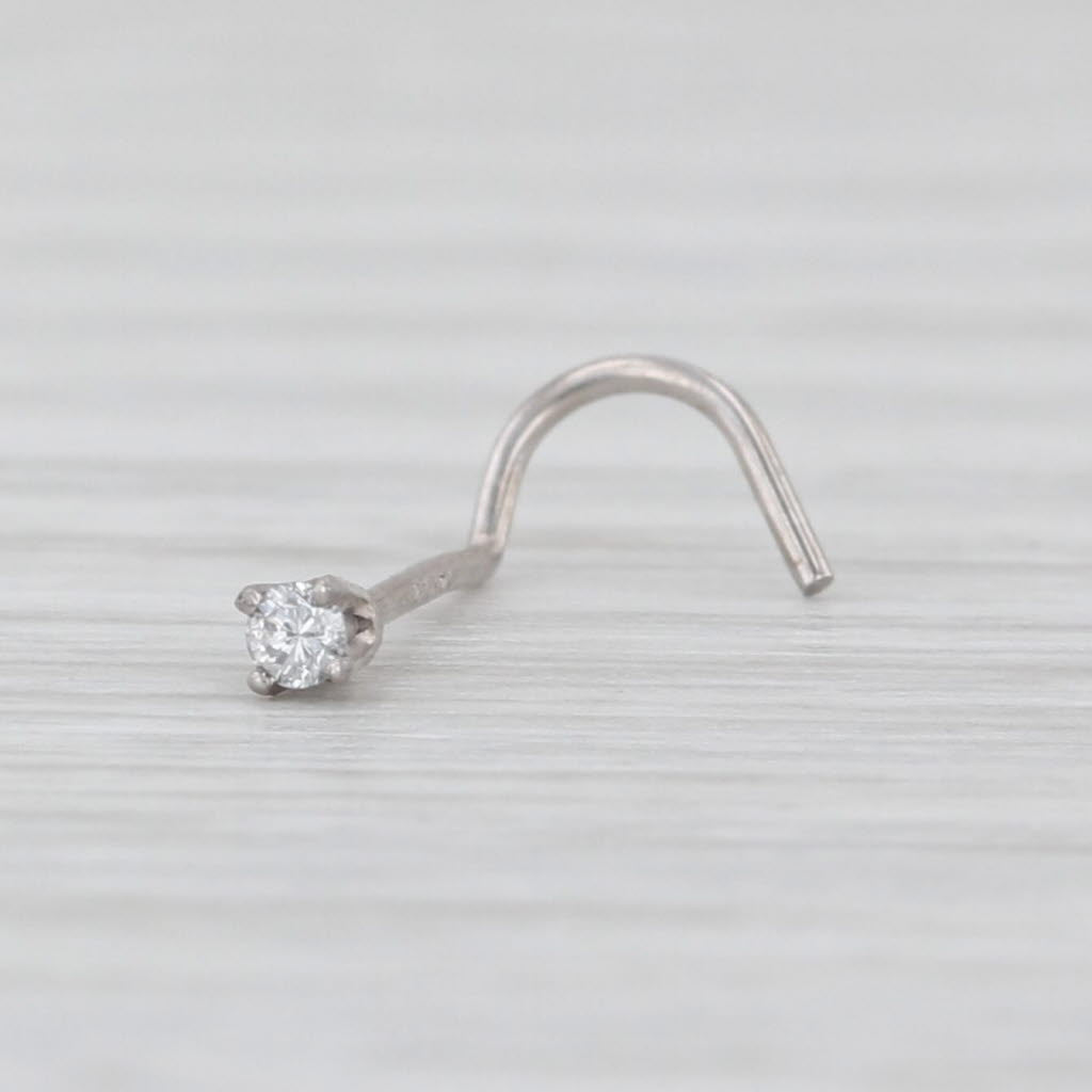 New White Sapphire Nose Stud 14k White Gold Round Solitaire Curved Post Piercing