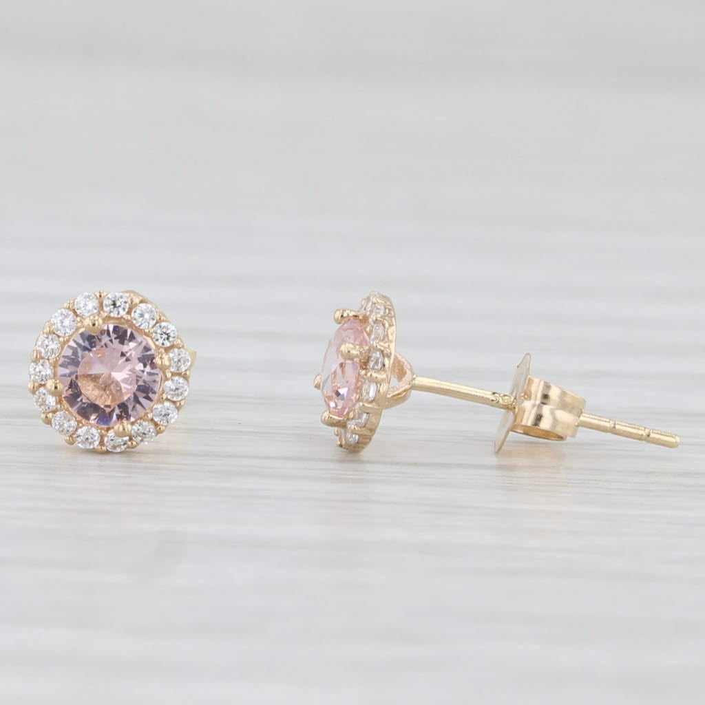 Light Gray Pink Glass Cubic Zirconia Halo Stud Earrings 14k Rose Gold