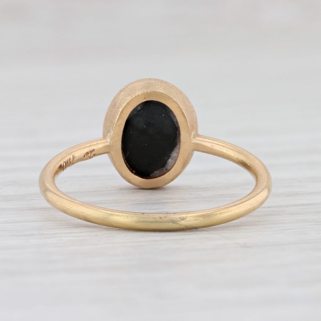 New Nina Wynn Black Quartz Agate Geode Ring 18k Yellow Gold Size 6.75