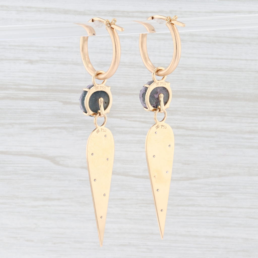 New Nina Wynn Hoop Earrings 18k Gold Druzy Amethyst Diamond Charms