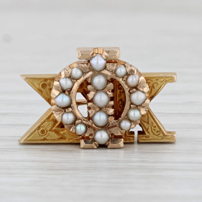 Light Gray Antique 1920s Phi Sigma Kappa Fraternity Pin 10k Gold Pearl Greek Badge