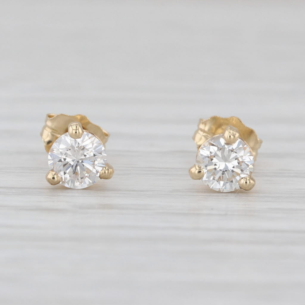 New 0.66ctw Round Brilliant Diamond Solitaire Stud Earrings 14k Gold Studs