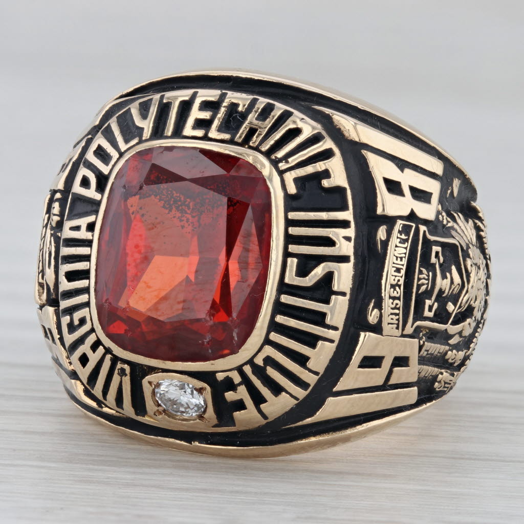 Gray Virginia Polytechnic University Class Ring 10k Gold Lab Created Sapphire Diamond