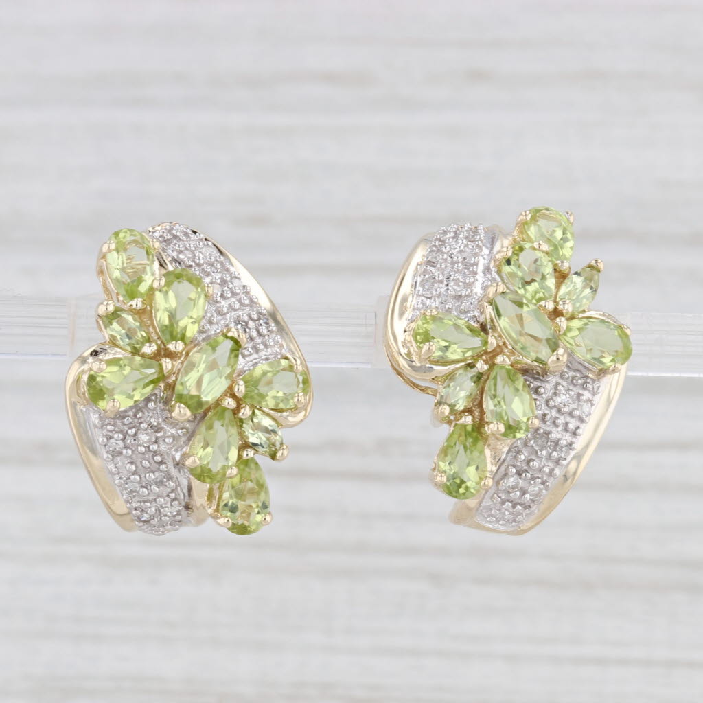 Light Gray 3.89ctw Green Peridot Diamond Drop Earrings 10k Yellow Gold