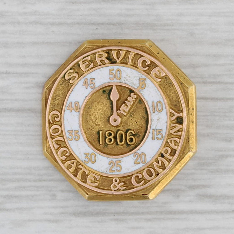 Colgate Company 50 Years Service Pin 14k Gold Enamel Clock
