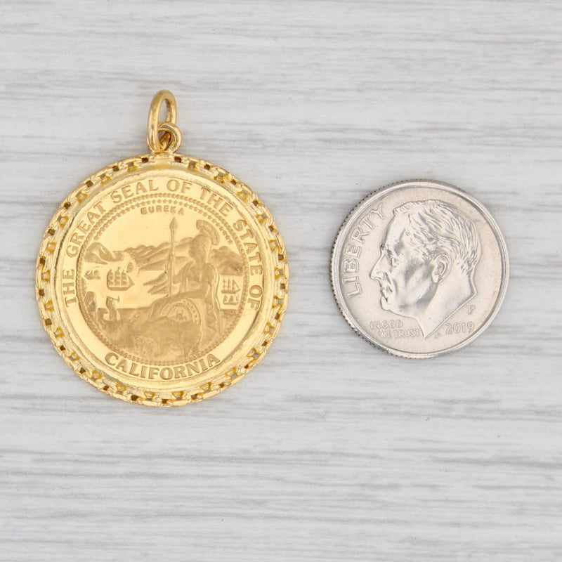 1992 California Gold Coin Pendant 9999 1/4 oz 21k Bezel Great Seal Bear