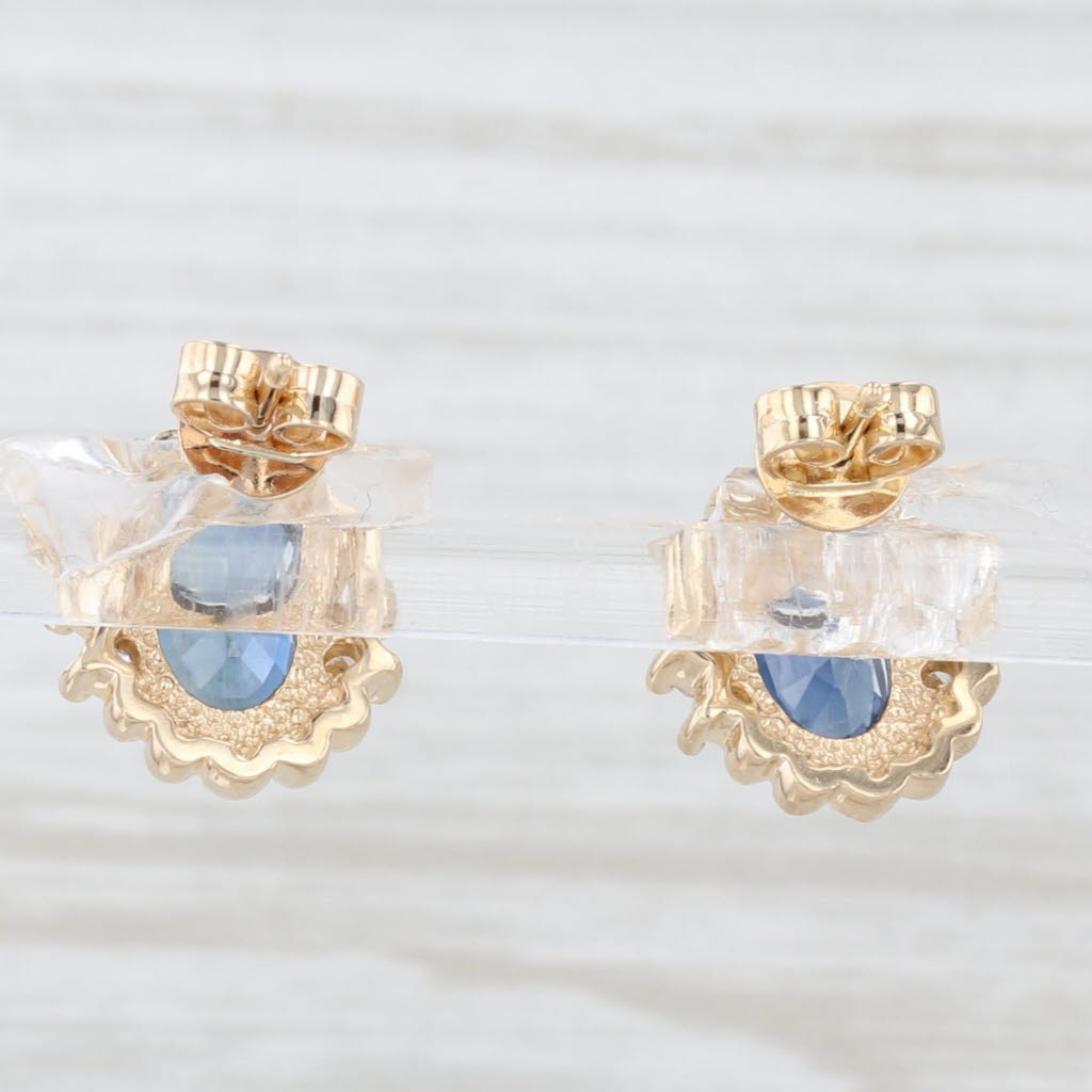 Light Gray 2.25ctw Blue Sapphire Diamond Halo Stud Earrings 14k Yellow Gold