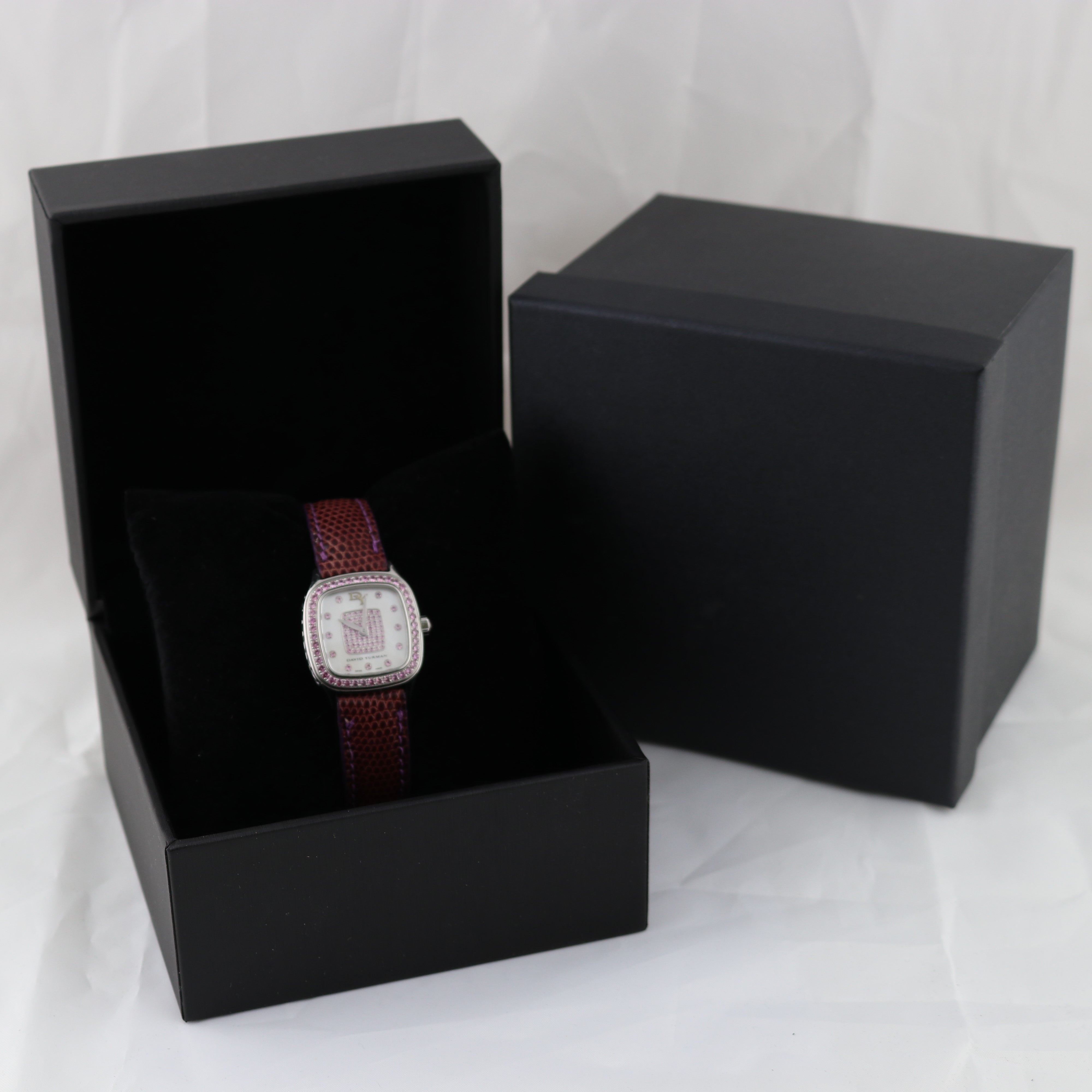 Black David Yurman Thoroughbred Watch Steel Leather Quartz T304XS Pink Sapphire