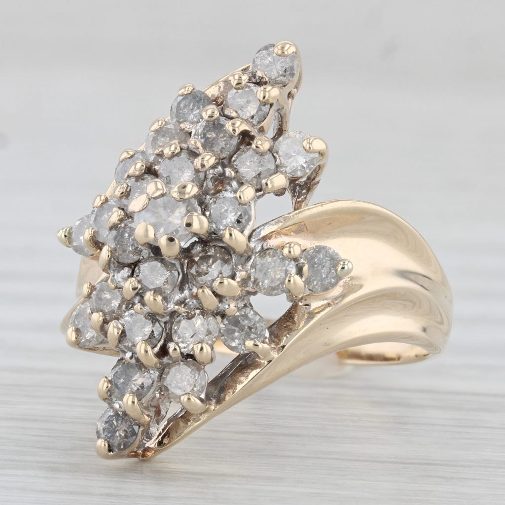 Light Gray 0.49ctw Diamond Cluster Bypass Ring 10k Yellow Gold Size 8.5 Cocktail