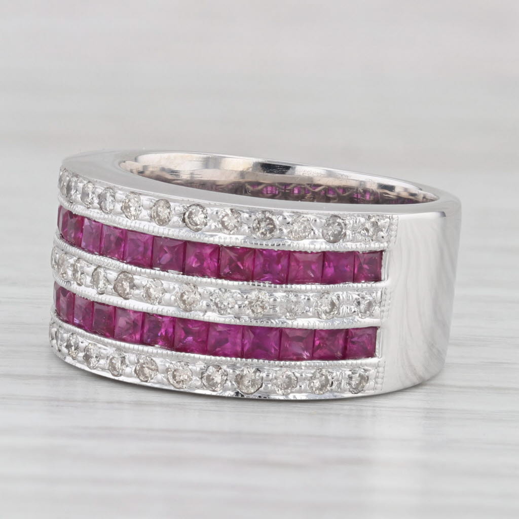 Light Gray 2.08ctw Ruby Diamond Ring 14k White Gold Size 6.5 Wide Band