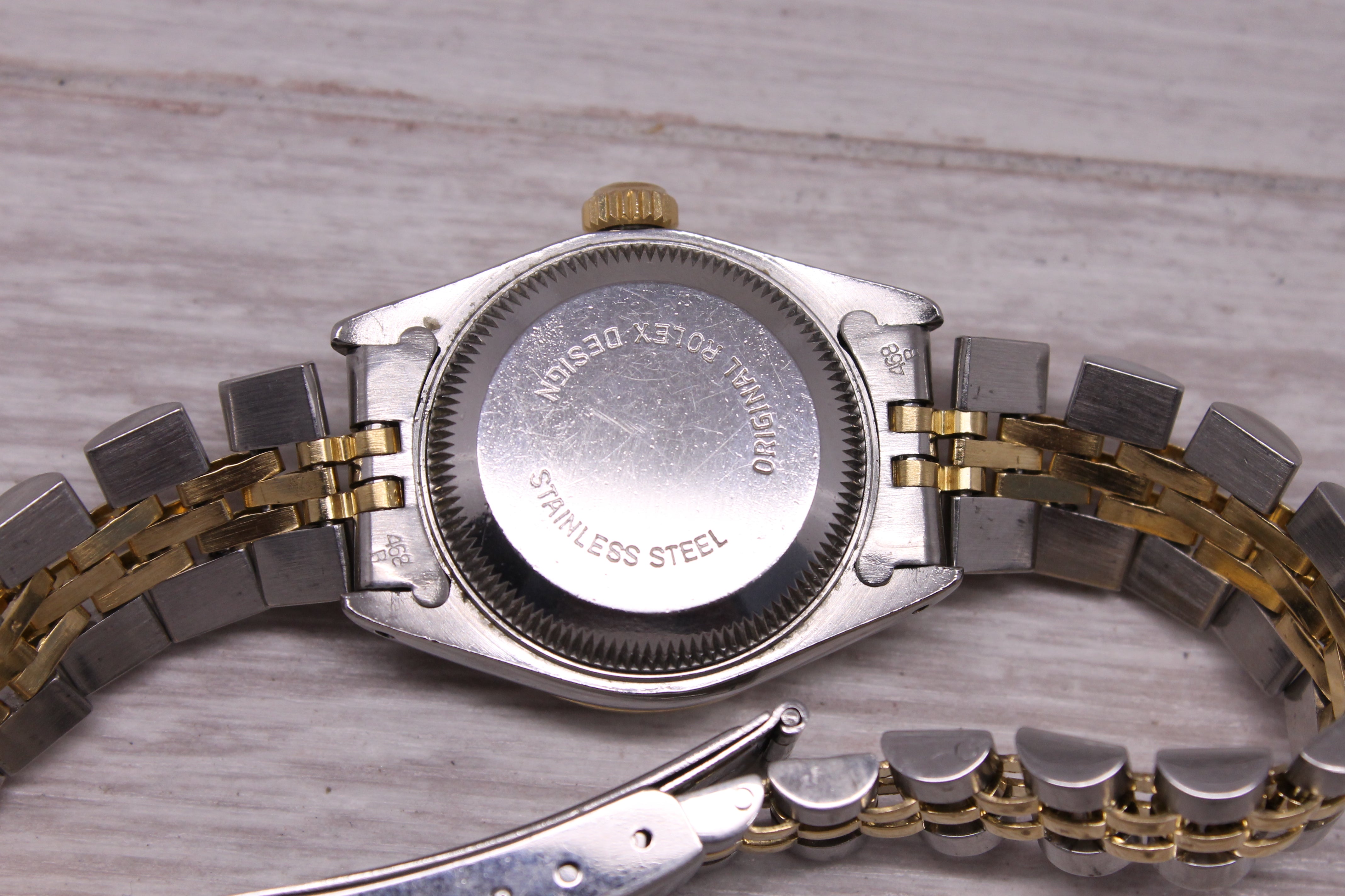 Vintage 1986 Rolex Datejust Ladies 69173 Steel & 18k Gold Diamond Bezel Linen