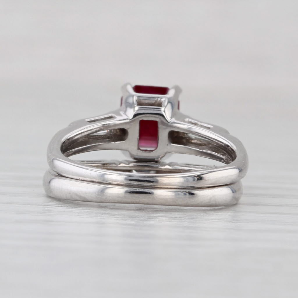 1.62ctw Ruby Diamond Engagement Ring Wedding Band Bridal Set 14k White Gold