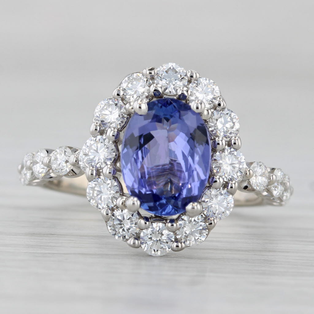 Gray 3.10ctw Oval Tanzanite Diamond Halo Ring 14k White Gold Size 6.75