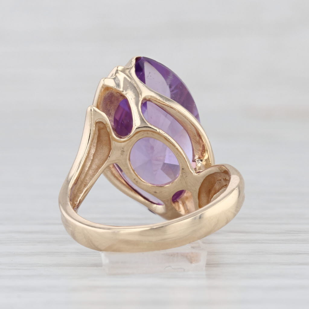 10ct Amethyst Fantasy Marquise Solitaire Ring 14k Yellow Gold Size 6.5