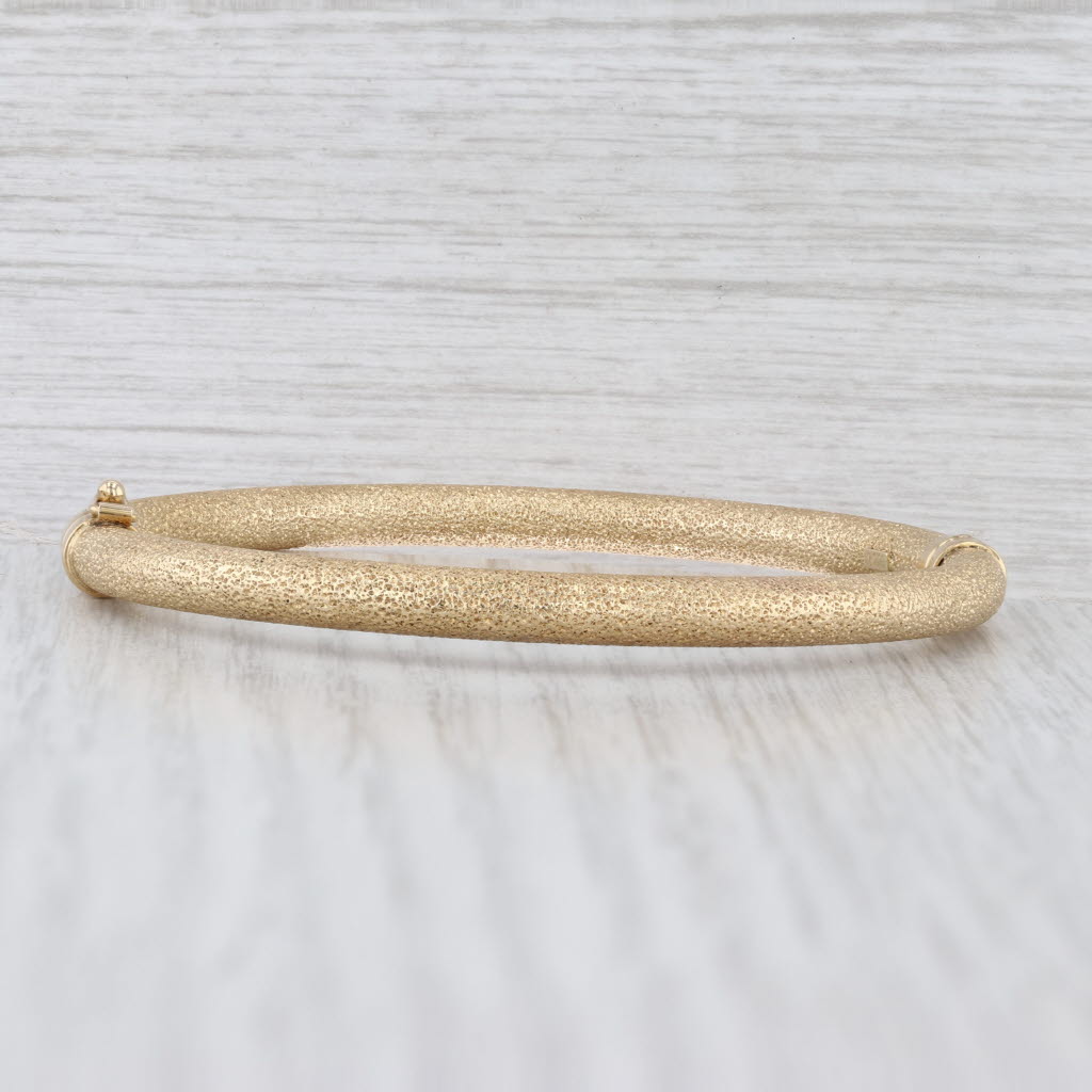 Brushed Sparkling Bangle Bracelet 14k Yellow Gold 7" 5.2mm Italian