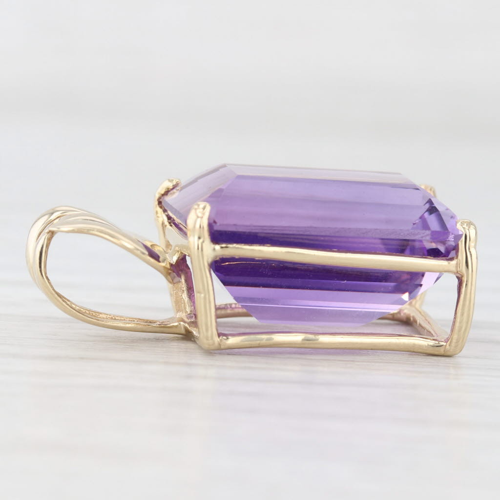 Light Gray 15.30ct Amethyst Emerald Cut Solitaire Pendant 14k Yellow Gold