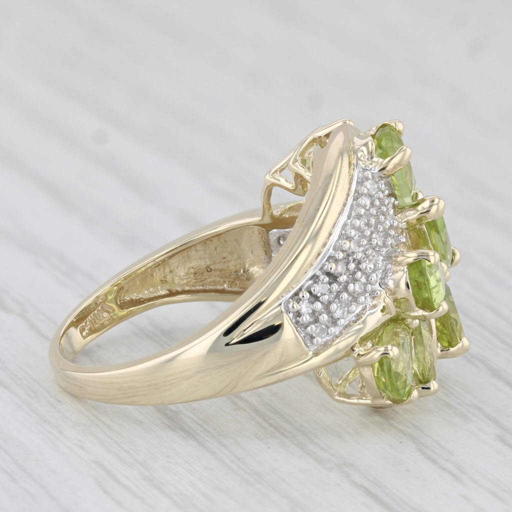 Light Gray 3.71ctw Peridot Diamond Cluster Ring 10k Yellow Gold Size 8.25 Cocktail