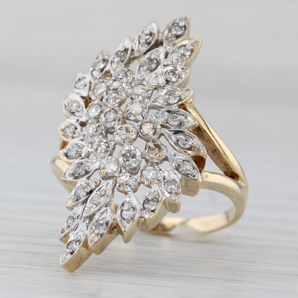 Gray Floral Diamond Cluster Cocktail Ring 10k White Yellow Gold Size 6.75