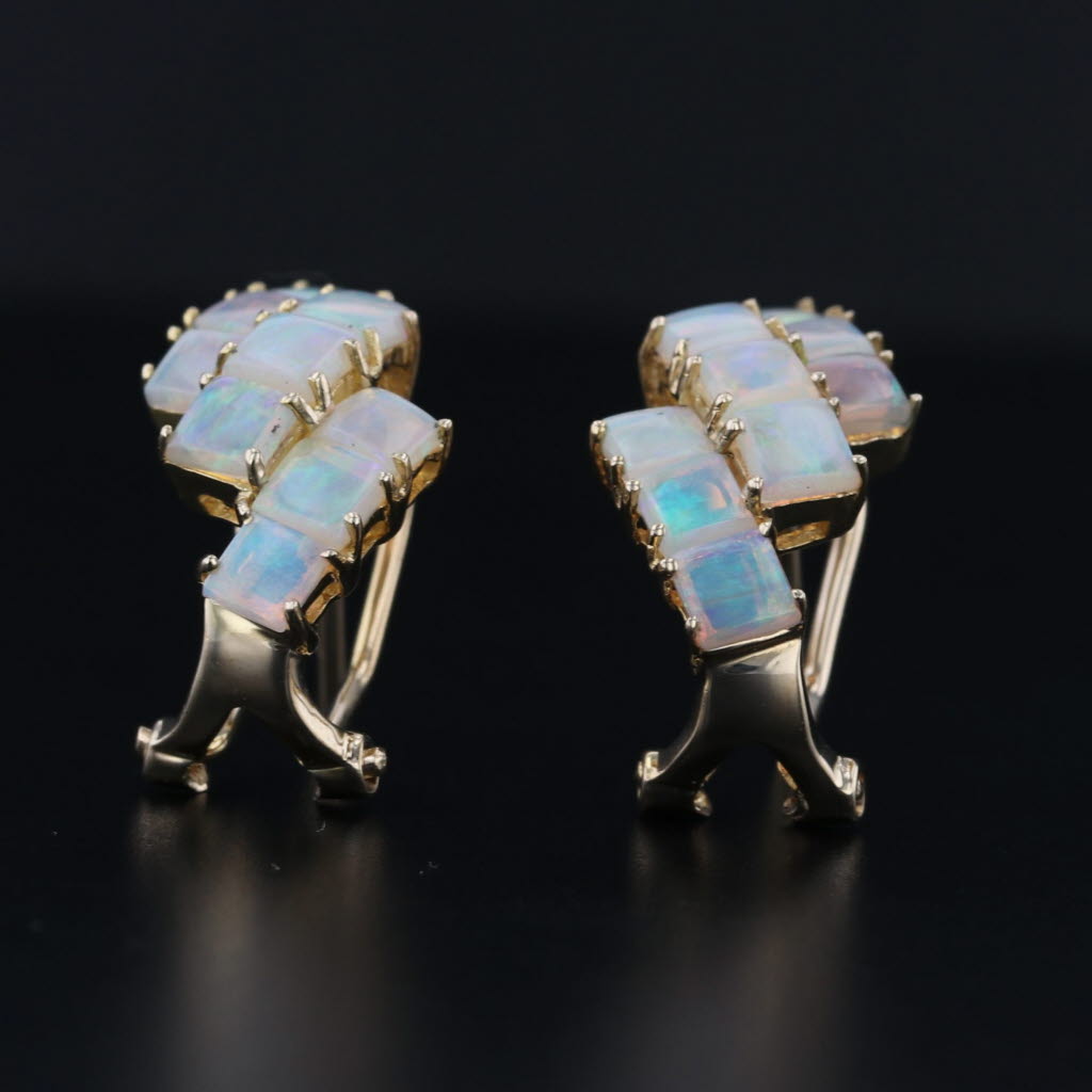 Opal Drop Earrings 14k Yellow Gold Pierced Omega Backs