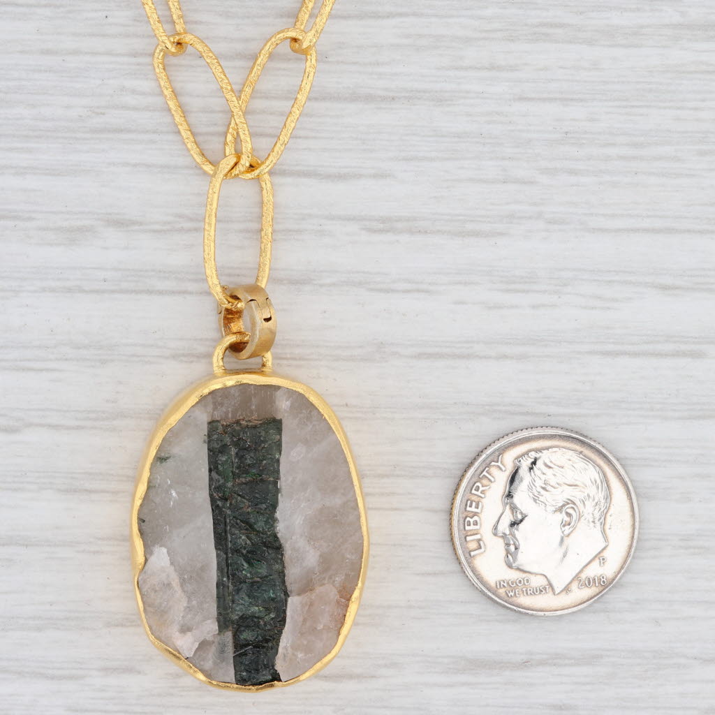 New Nina Wynn Druzy Tourmaline Quartz Pendant Necklace Sterling Gold Vermeil