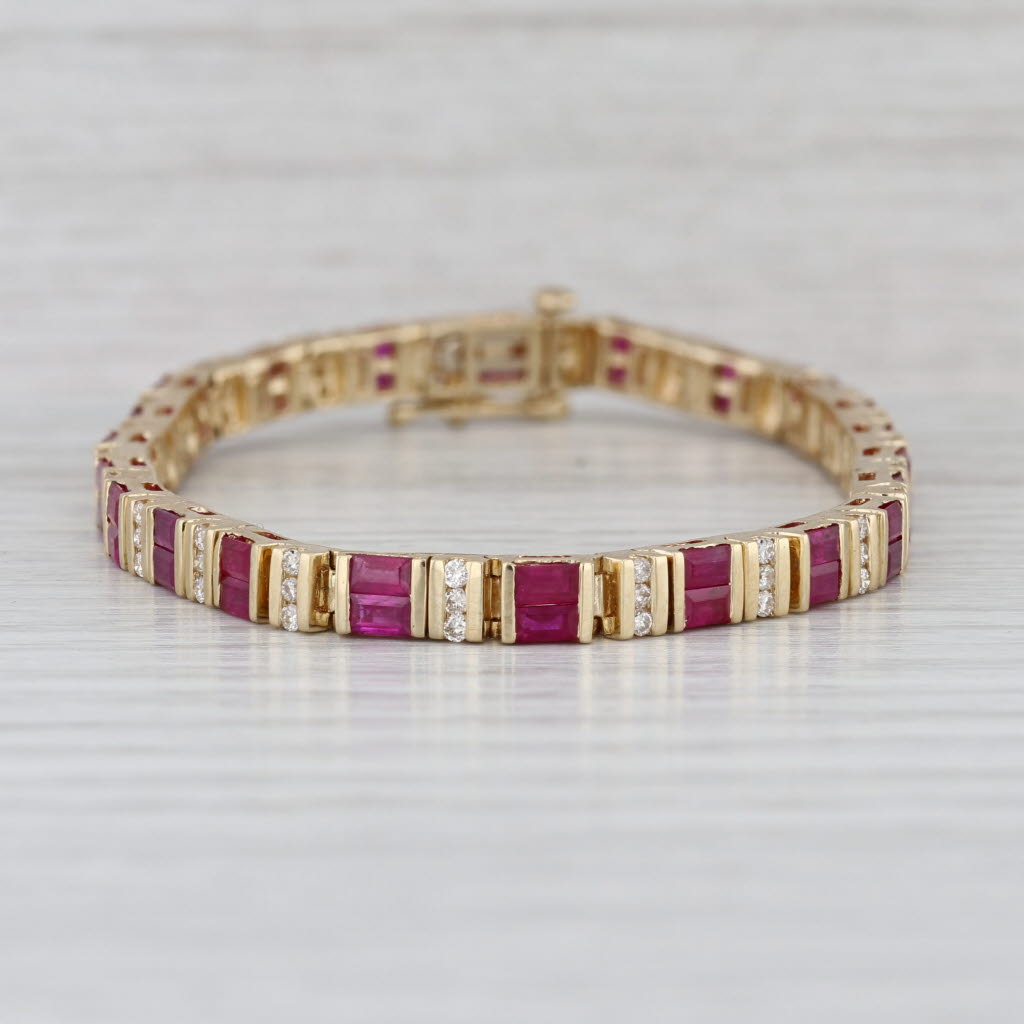 5.98ctw Ruby Diamond Tennis Bracelet 14k Yellow Gold 6.75" 4.2mm
