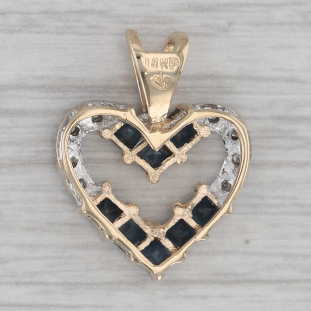 Gray 1.03ctw Blue Sapphire Diamond Open Heart Pendant 14k Yellow Gold