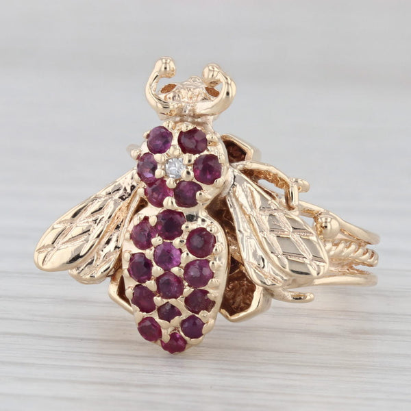 Light Gray 0.62ctw Ruby Bumble Bee Ring 14k Yellow Gold Size 7.25 Cocktail
