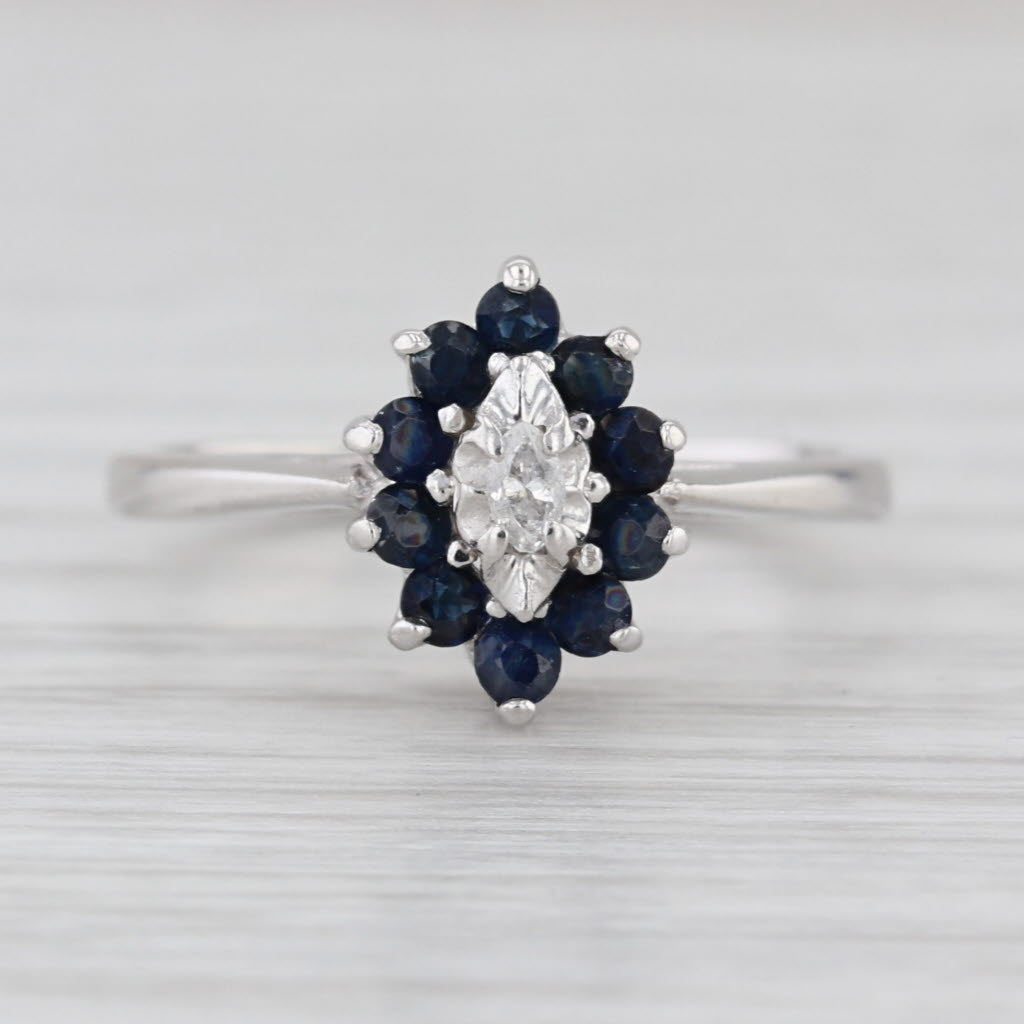 0.36tw Diamond Sapphire Halo Ring 10k White Gold Size 6.25