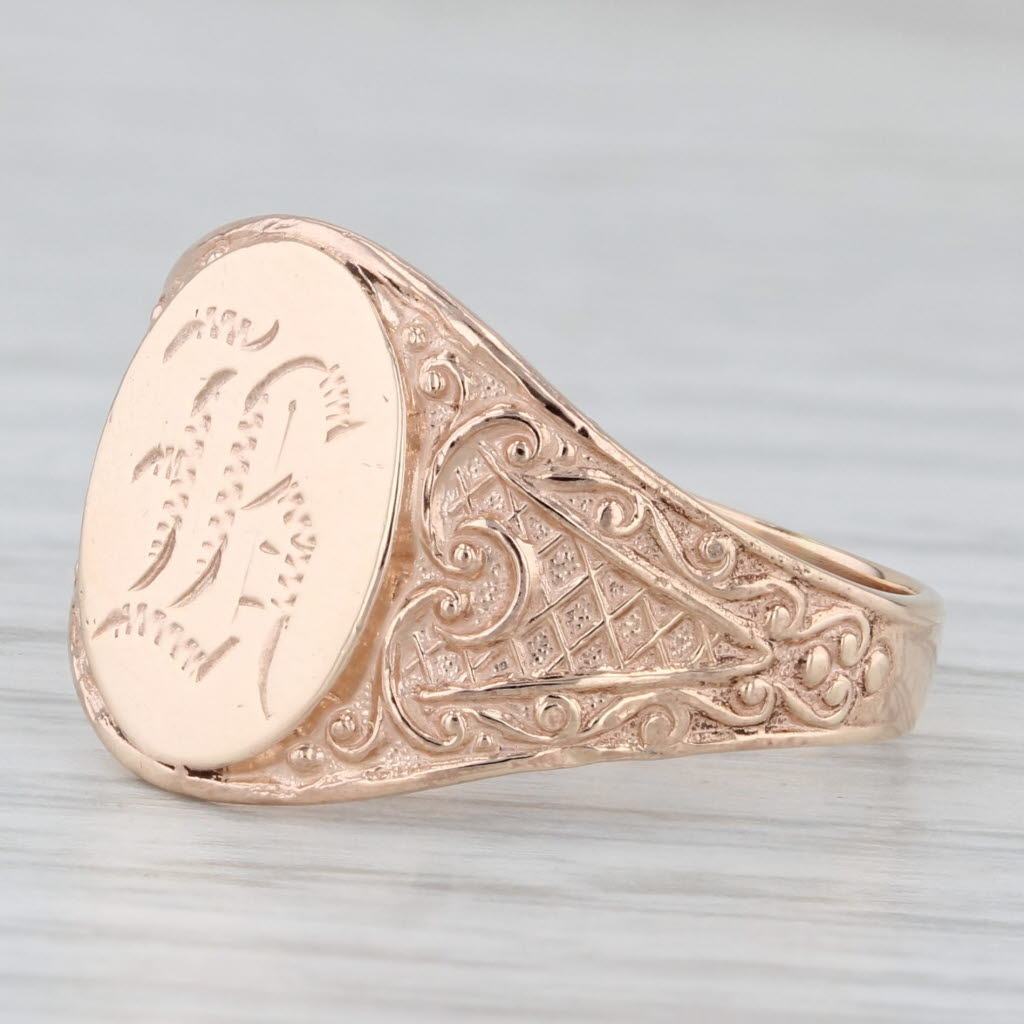 Light Gray Old English Letter Initial F Signet Ring 10k Rose Gold Size 8