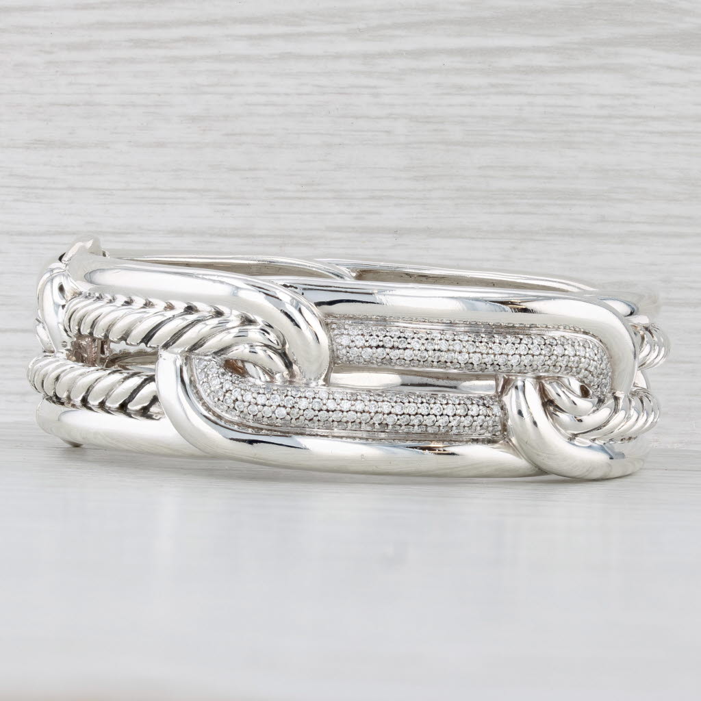 Light Gray David Yurman Labrynth 1.20ctw Diamond Bangle Bracelet Sterling Silver 6.25"