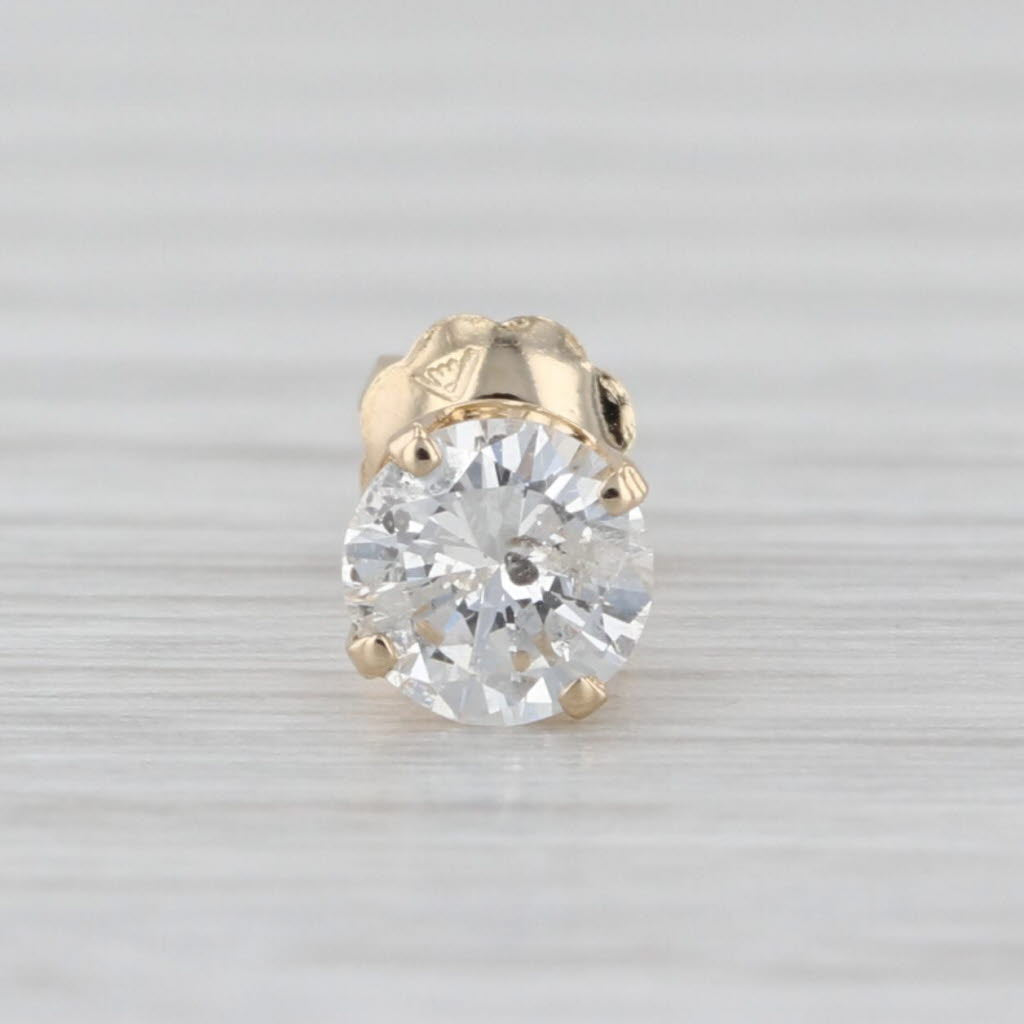 0.41ct Single Diamond Stud Earring 14k Yellow Gold Round Solitaire Screw Back